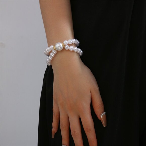 3/$35 Elegant White Beads Pearl Toggle Bracelet Layered Stackable Jewelry - Picture 3 of 8